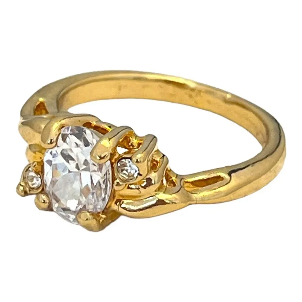 Vintage 1970s Vargas CZ Solitaire Ring 18KT Gold Plate Size 7 Engagement 5T